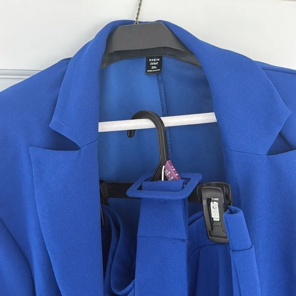 Royal Blue Plus Size Pants Suit with Belt - Picture 2 of 6